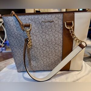 Calvin Klein Tan and Cream Tote Bag